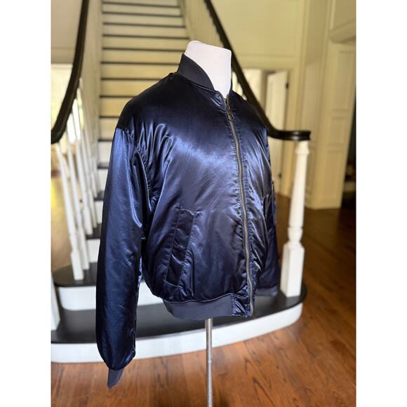 ZARA MAN Blue Satin Bomber Jacket Fall Winter Modern Urban StreetStyle Alt Indie - Picture 3 of 10